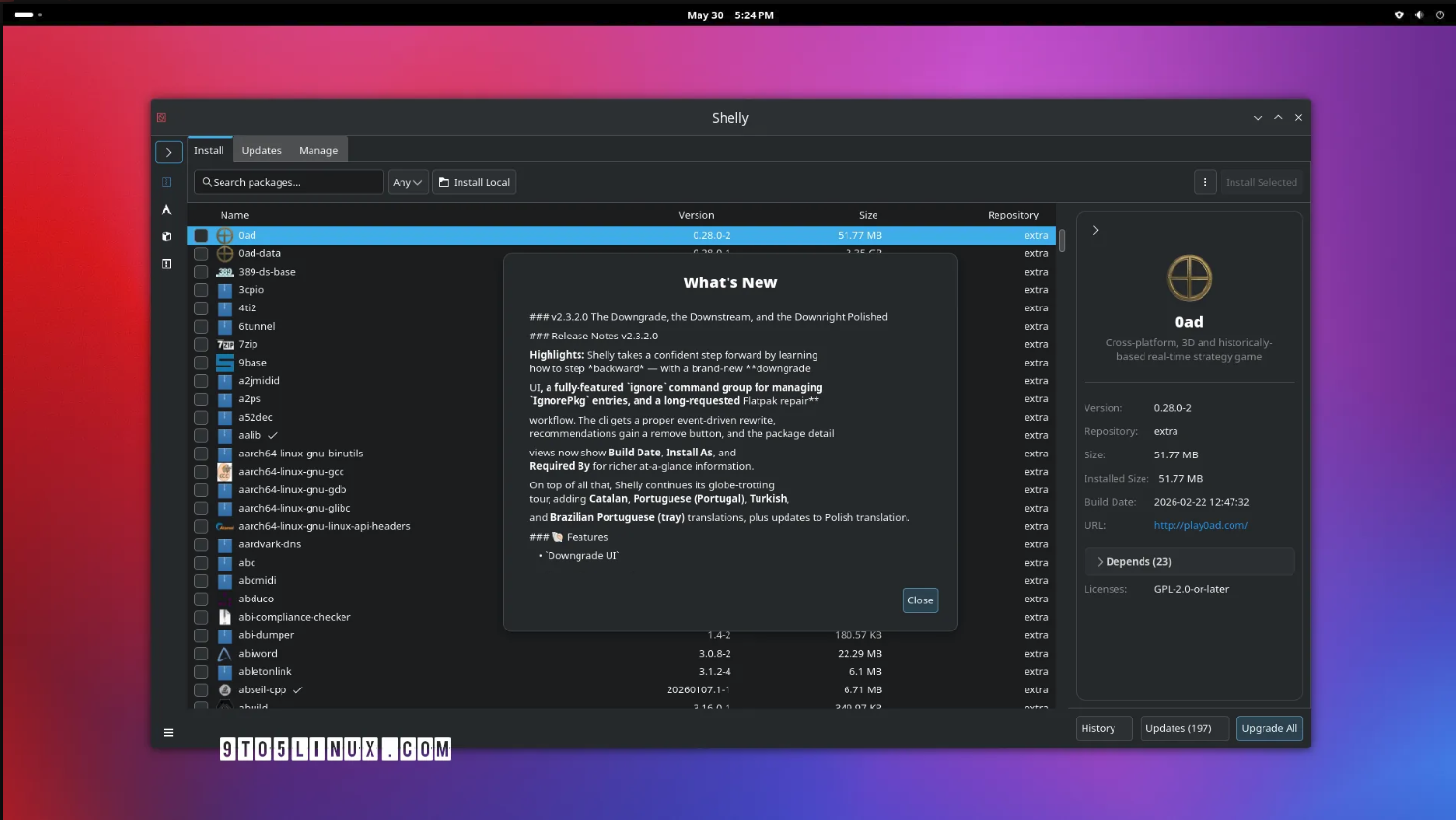 Shelly 2.3.2 GUI Package Manager for Arch Linux Gets Downgrade UI, Flatpak Repair